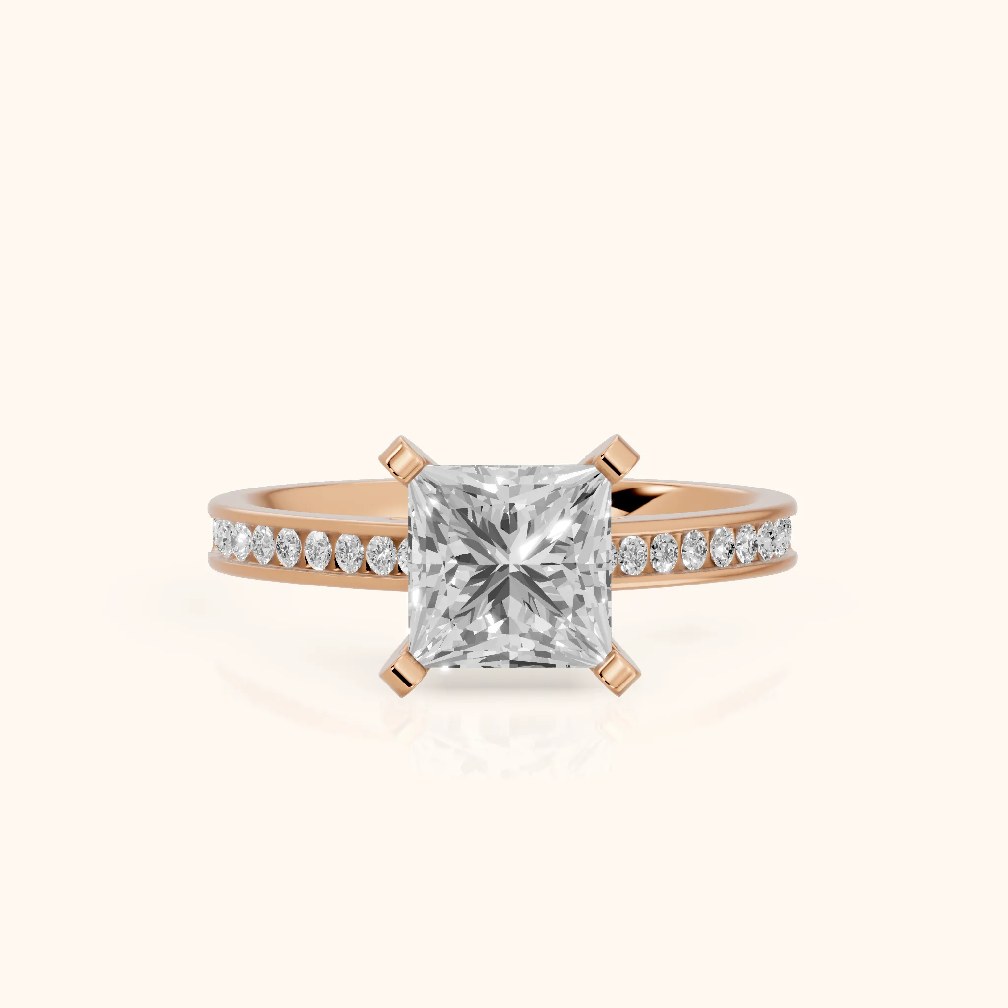 Tessa Solitaire Channel Set Princess Diamond Engagement Ring in Rose Gold — view 1