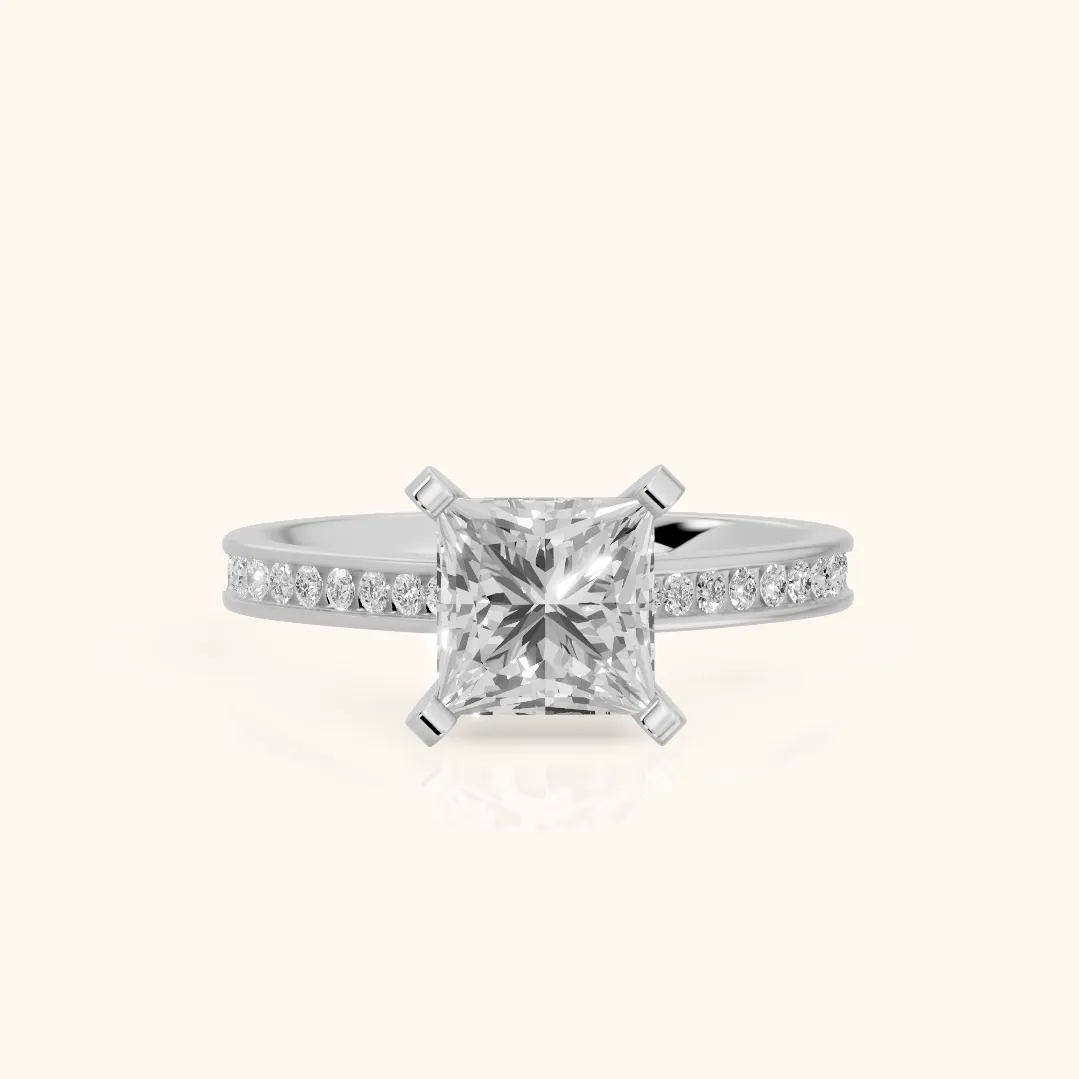 Tessa Solitaire Channel Set Princess Diamond Engagement Ring in Silver — view 2