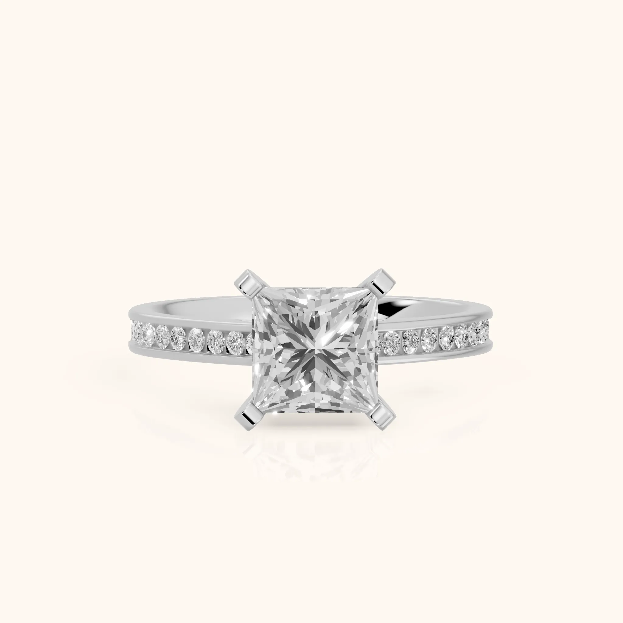 Tessa Solitaire Channel Set Princess Diamond Engagement Ring in Silver — view 1