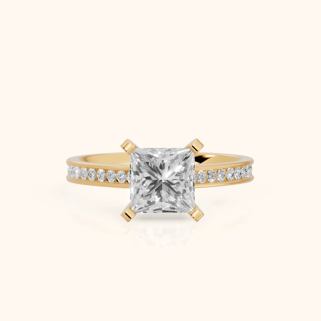 Tessa Solitaire Channel Set Princess Diamond Engagement Ring in Yellow Gold — view 2