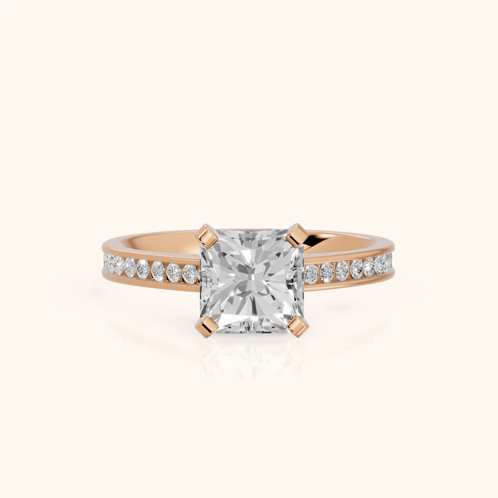 Tessa Solitaire Channel Set Radiant Diamond Engagement Ring in Rose Gold — view 1