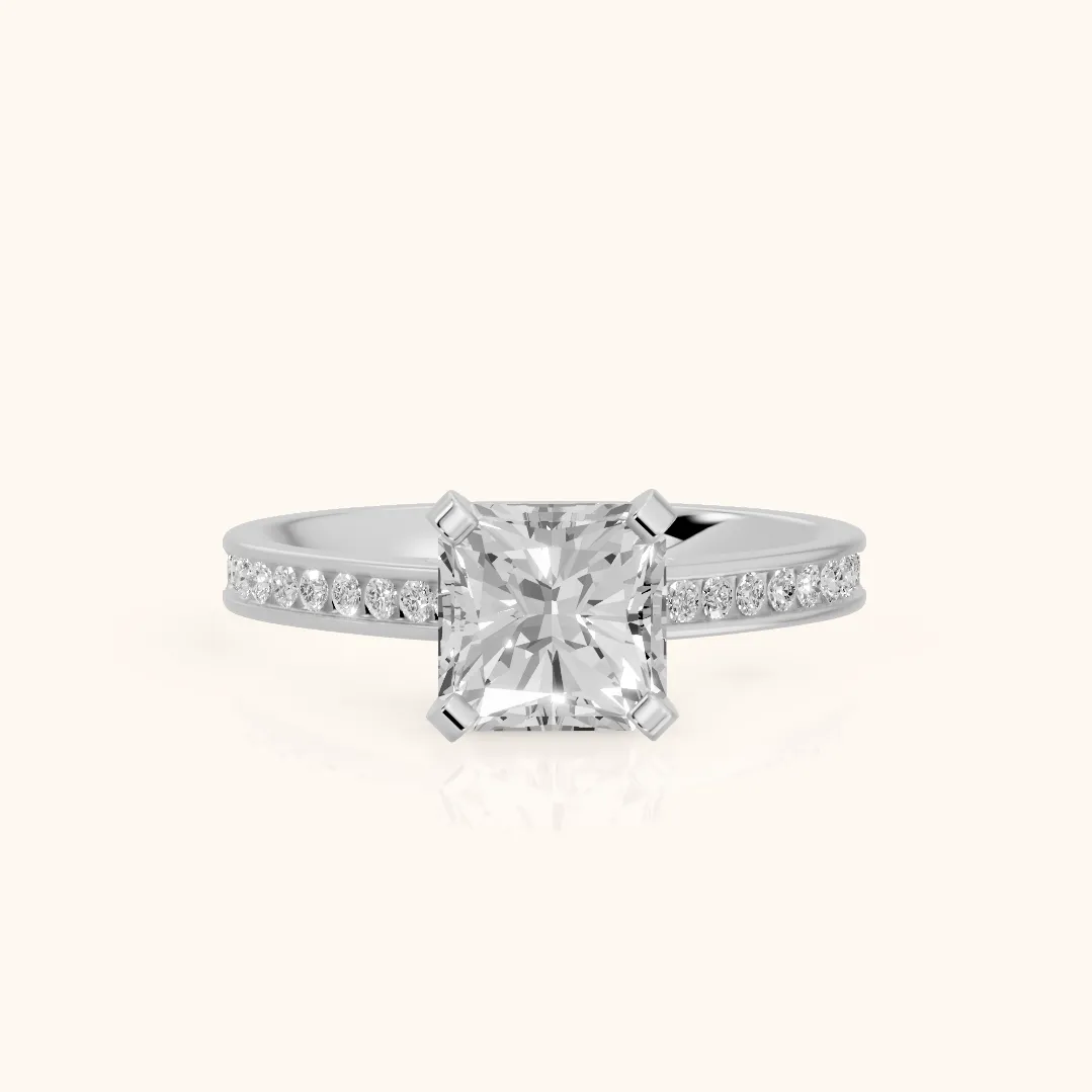 Tessa Solitaire Channel Set Radiant Diamond Engagement Ring in Silver — view 2