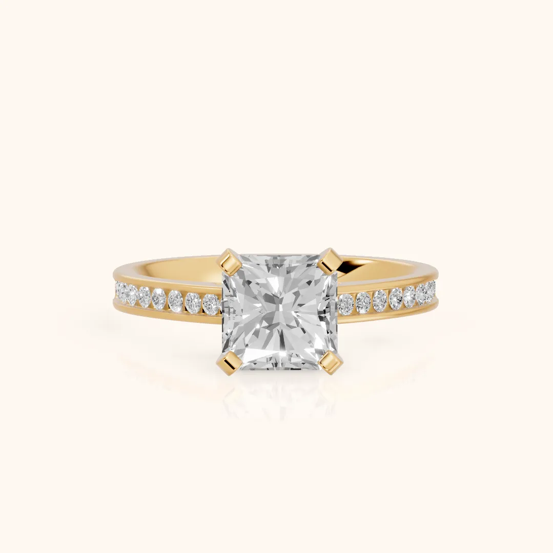 Tessa Solitaire Channel Set Radiant Diamond Engagement Ring in Yellow Gold — view 2