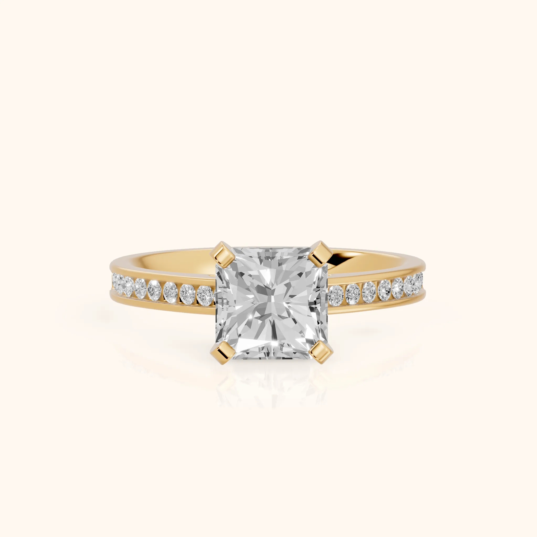 Tessa Solitaire Channel Set Radiant Diamond Engagement Ring in Yellow Gold — view 1