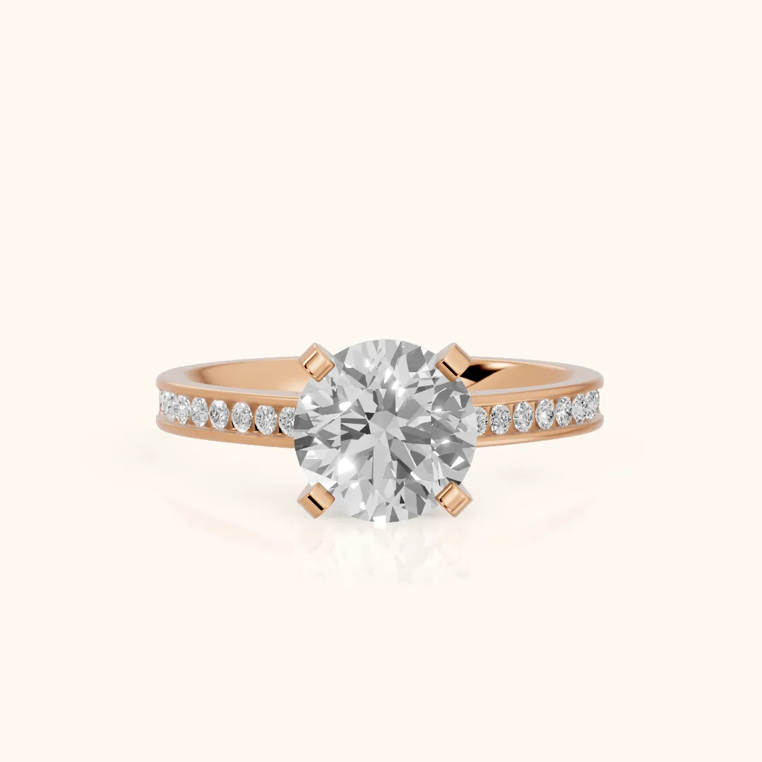 Tessa Solitaire Channel Set Round Diamond Engagement Ring in Rose Gold — view 2