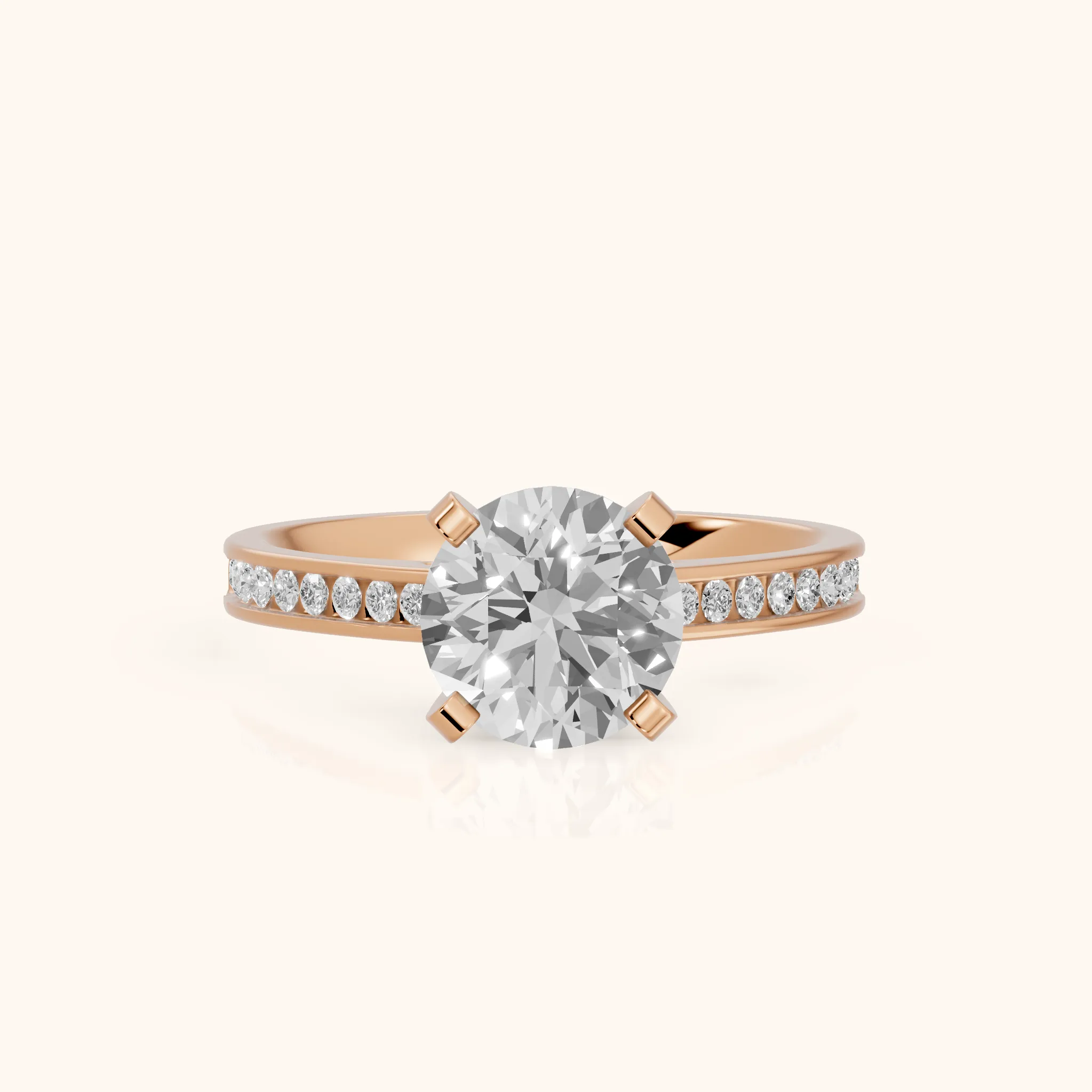 Tessa Solitaire Channel Set Round Diamond Engagement Ring in Rose Gold — view 1