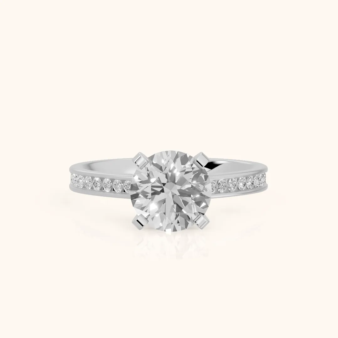 Tessa Solitaire Channel Set Round Diamond Engagement Ring in Silver — view 2