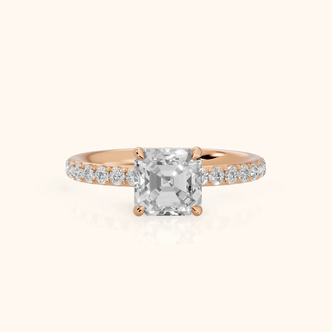 Thea Hidden Halo Pavé Asscher Diamond Engagement Ring in Rose Gold — view 2