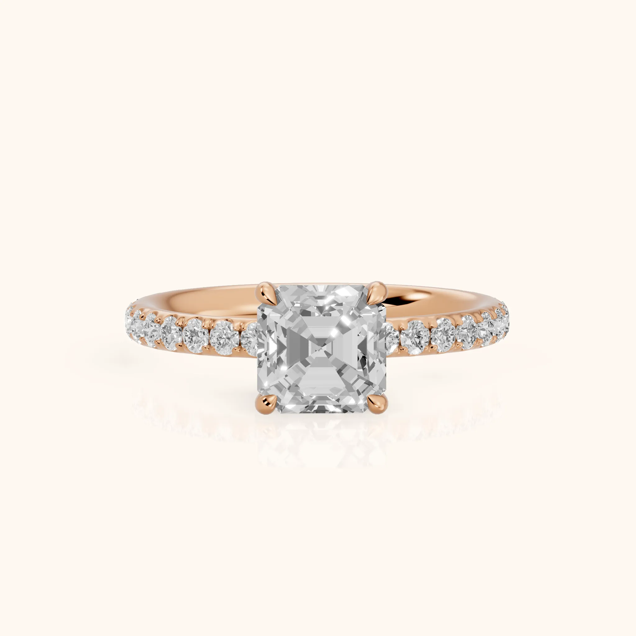 Thea Hidden Halo Pavé Asscher Diamond Engagement Ring in Rose Gold — view 1