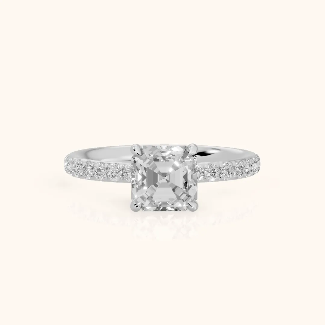 Thea Hidden Halo Pavé Asscher Diamond Engagement Ring in Silver — view 2