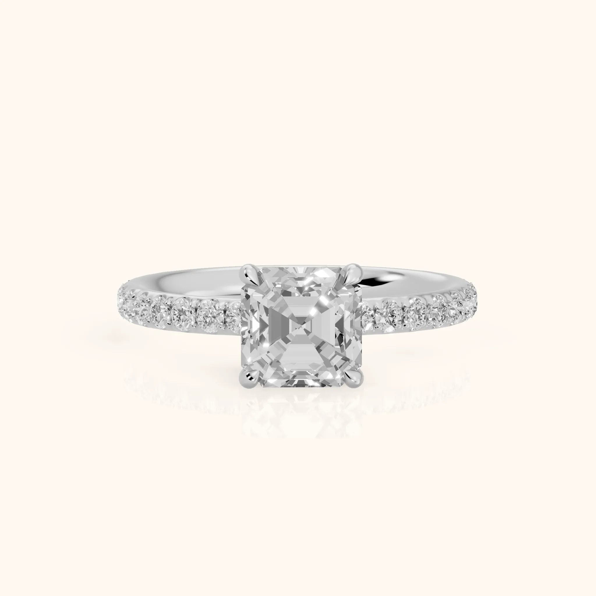 Thea Hidden Halo Pavé Asscher Diamond Engagement Ring in Silver — view 1