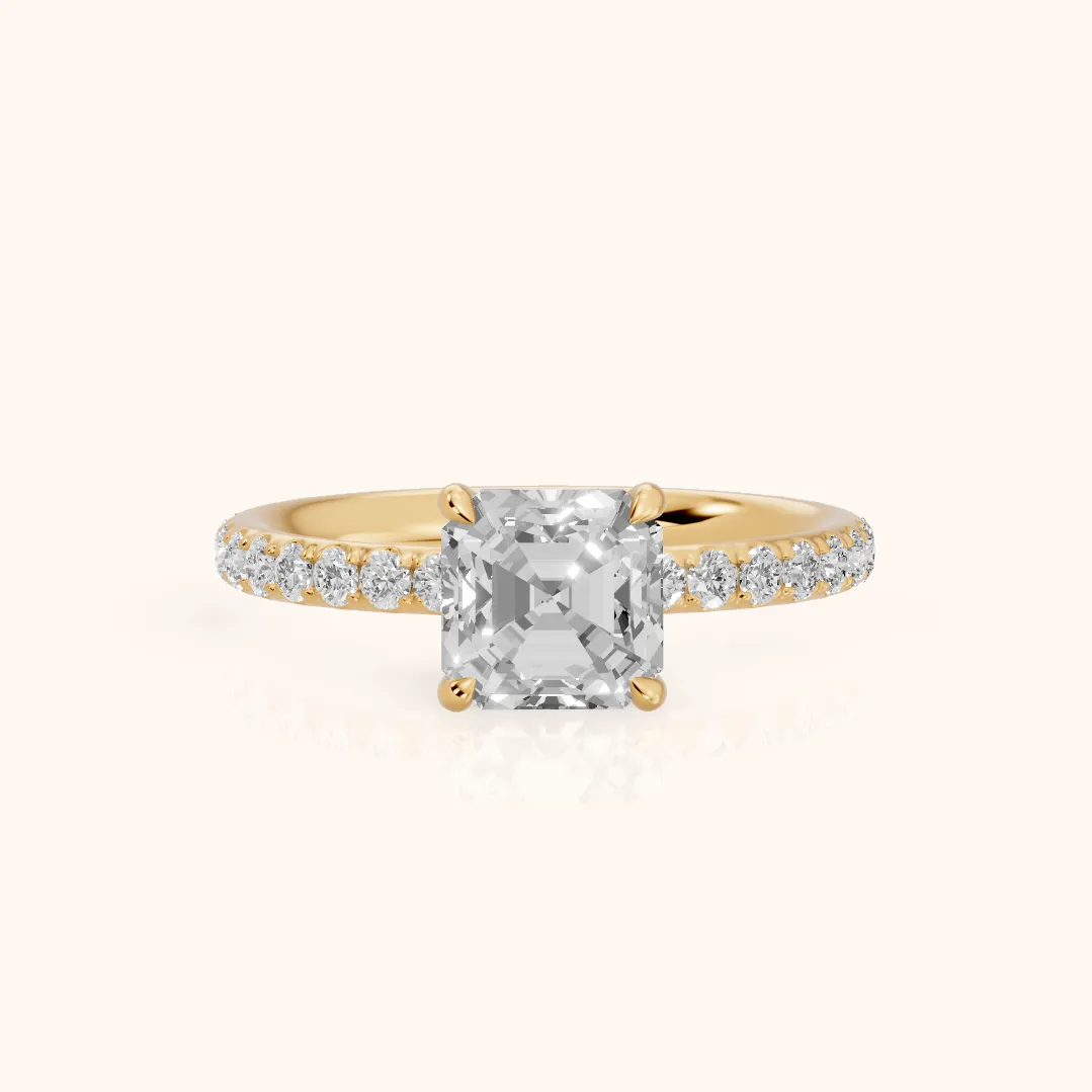 Thea Hidden Halo Pavé Asscher Diamond Engagement Ring in Yellow Gold — view 2