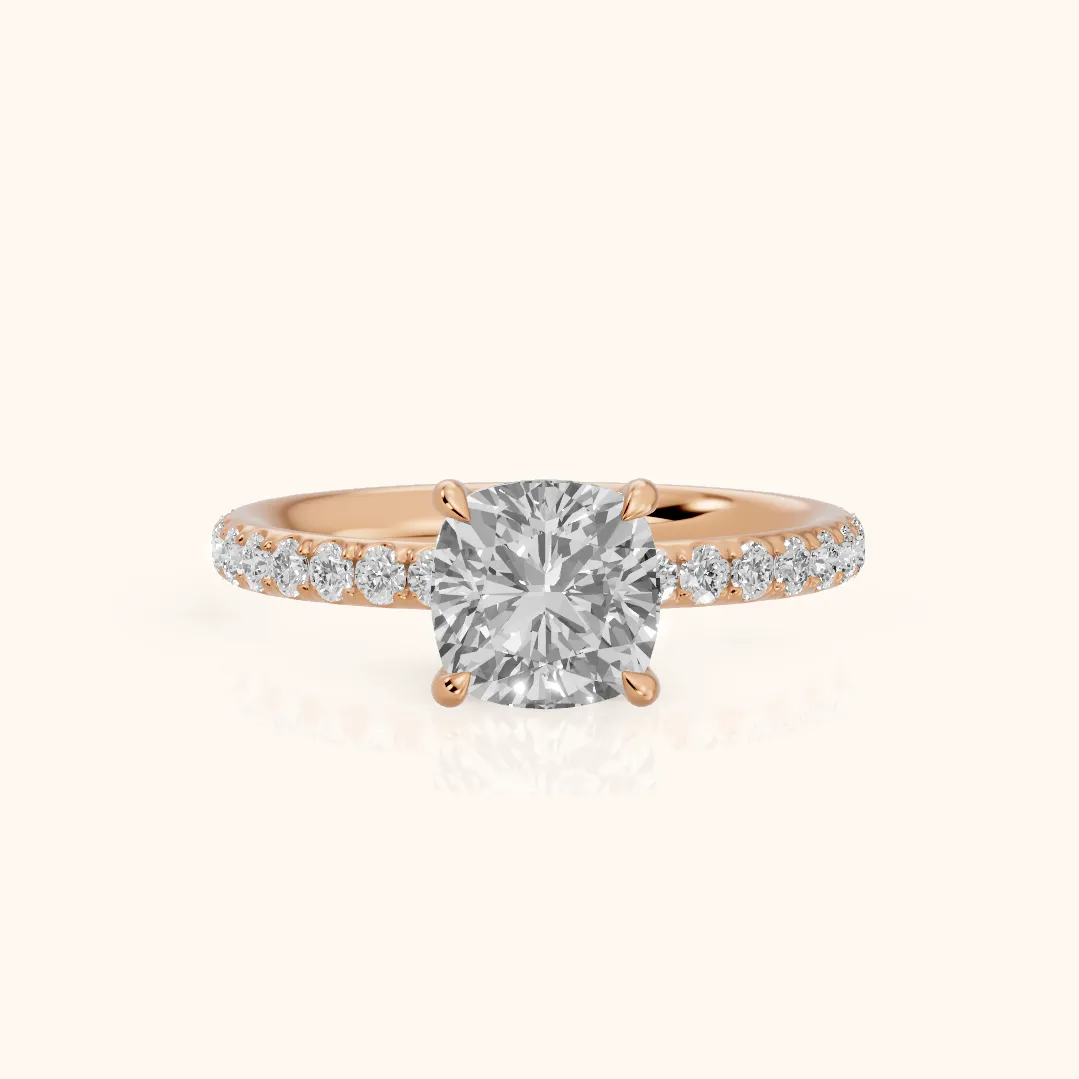 Thea Hidden Halo Pavé Cushion Diamond Engagement Ring in Rose Gold — view 2