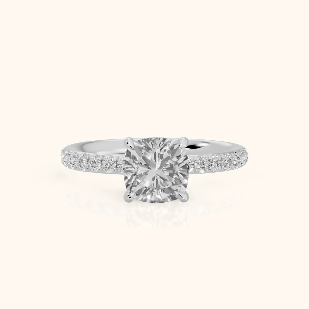 Thea Hidden Halo Pavé Cushion Diamond Engagement Ring in Silver — view 2