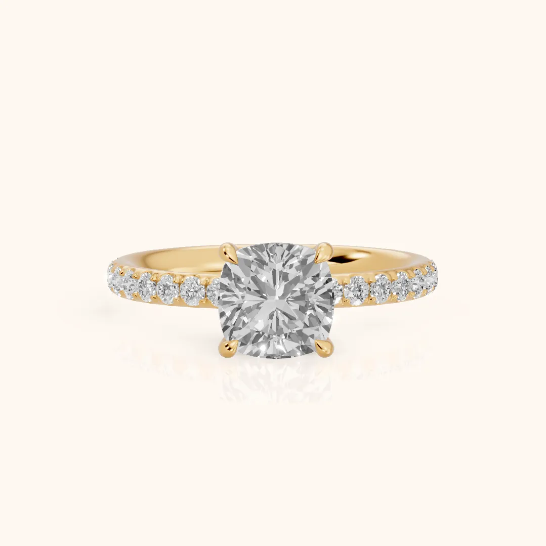 Thea Hidden Halo Pavé Cushion Diamond Engagement Ring in Yellow Gold — view 2