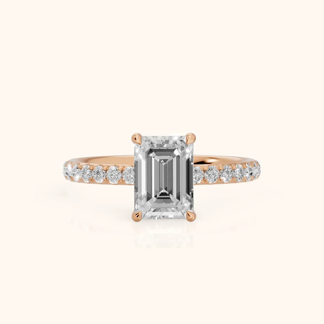 Thea Hidden Halo Pavé Emerald Diamond Engagement Ring in Rose Gold — view 2