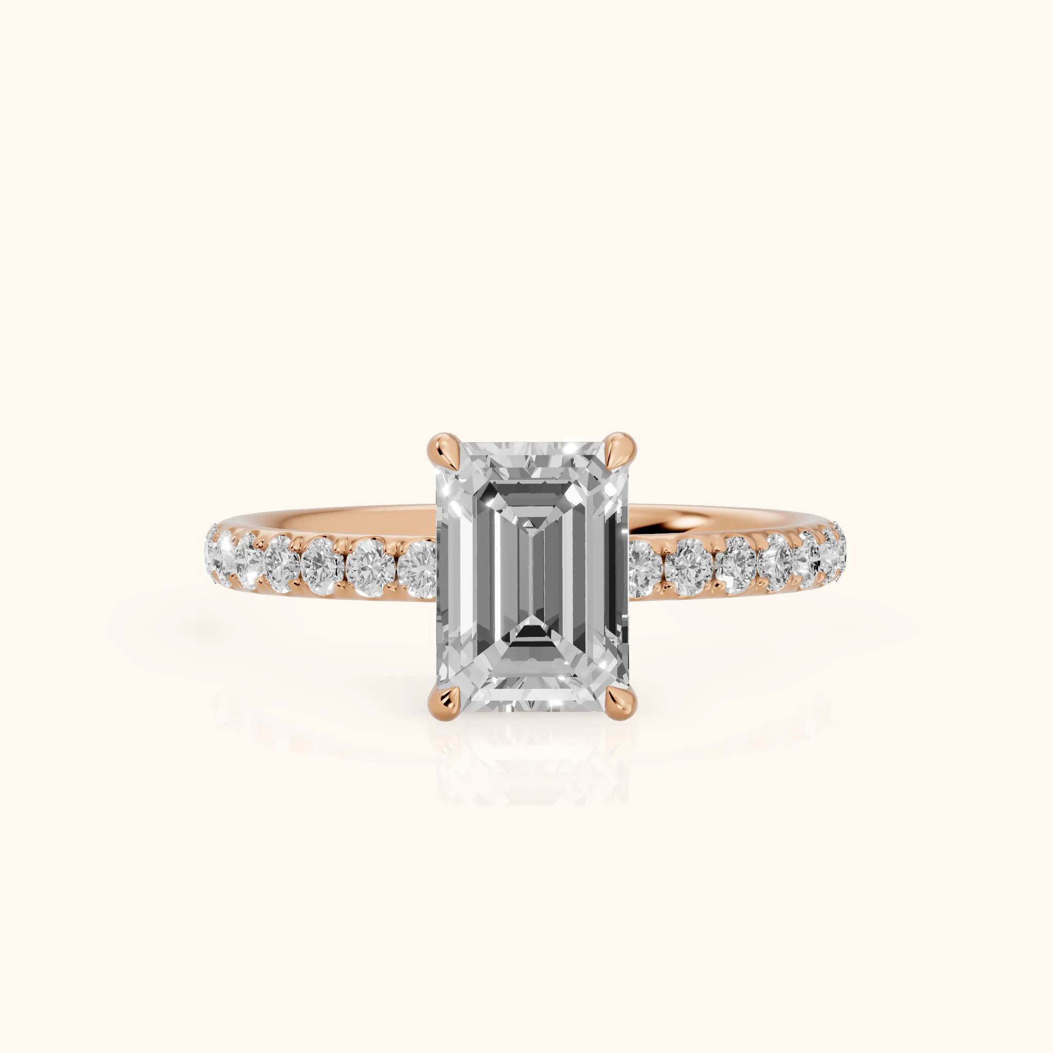 Thea Hidden Halo Pavé Emerald Diamond Engagement Ring in Rose Gold — view 1
