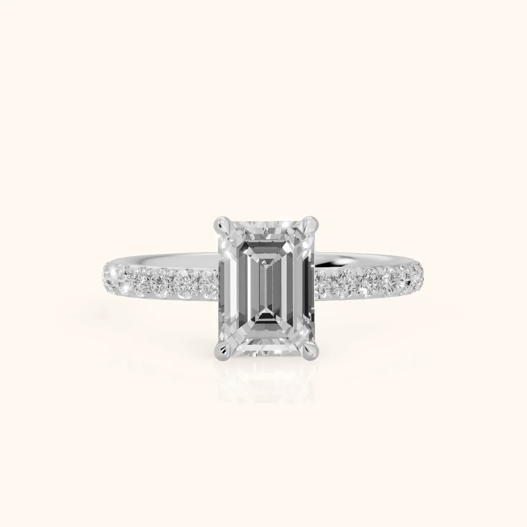 Thea Hidden Halo Pavé Emerald Diamond Engagement Ring in Silver — view 2