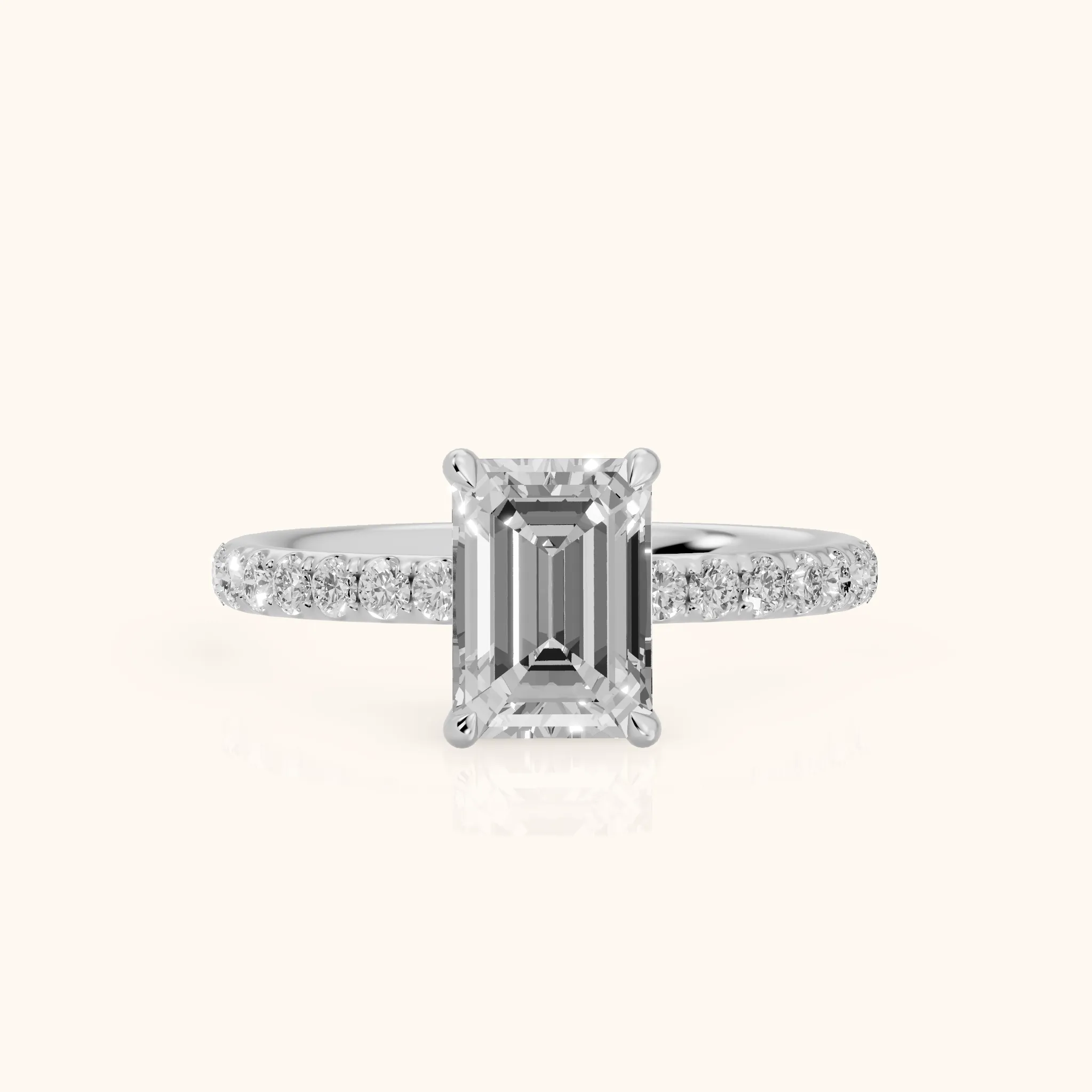 Thea Hidden Halo Pavé Emerald Diamond Engagement Ring in Silver — view 1
