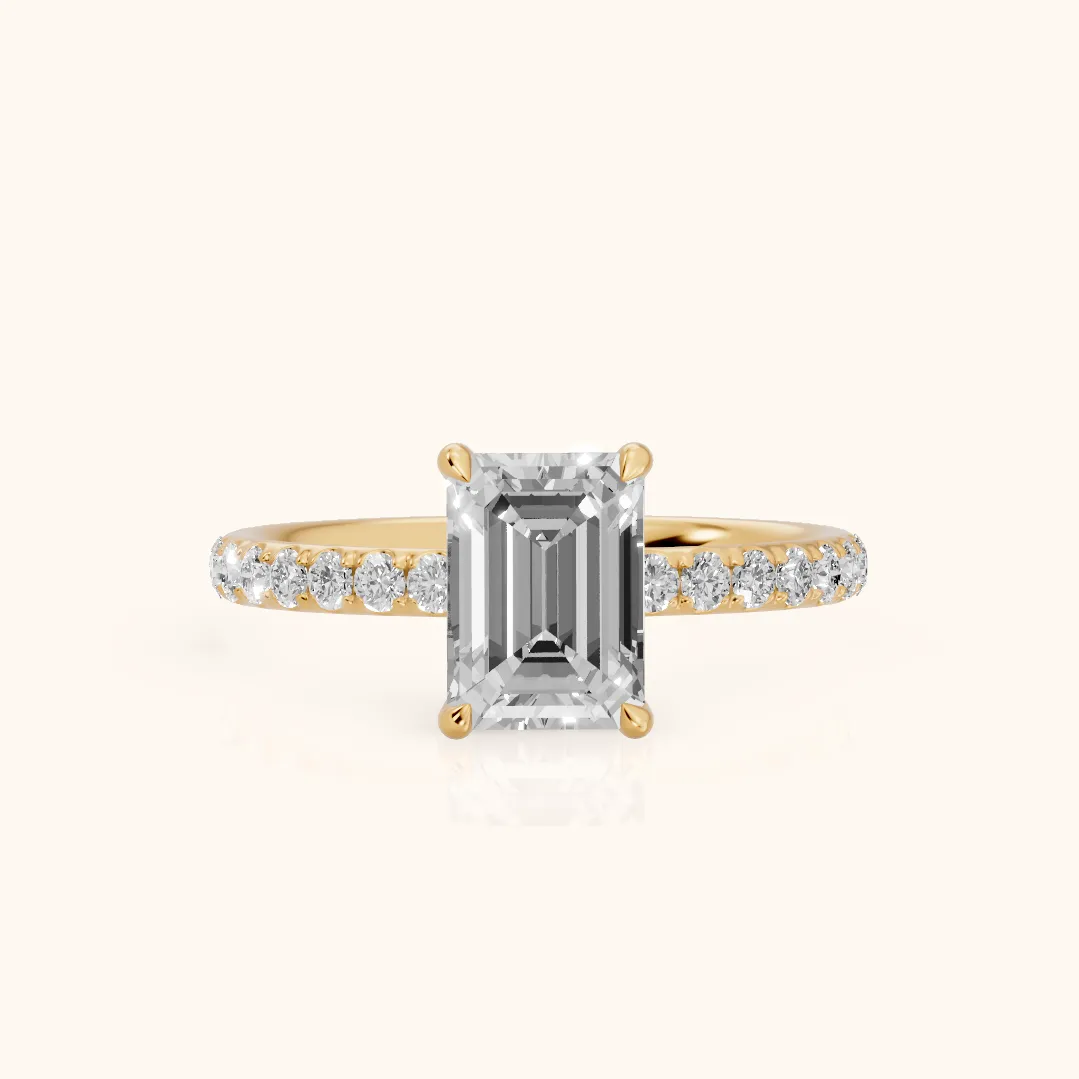 Thea Hidden Halo Pavé Emerald Diamond Engagement Ring in Yellow Gold — view 2