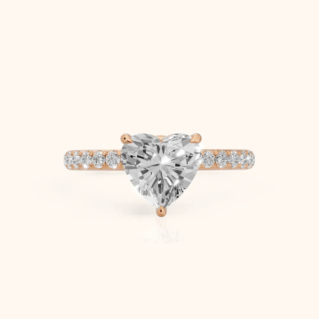 Thea Hidden Halo Pavé Heart Diamond Engagement Ring in Rose Gold — view 2