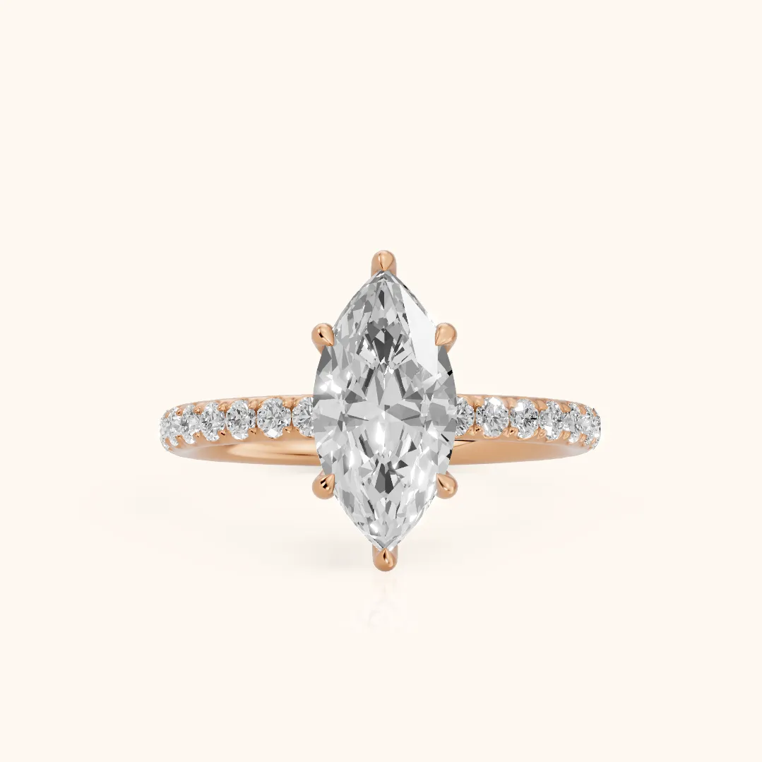 Thea Hidden Halo Pavé Marquise Diamond Engagement Ring in Rose Gold — view 2