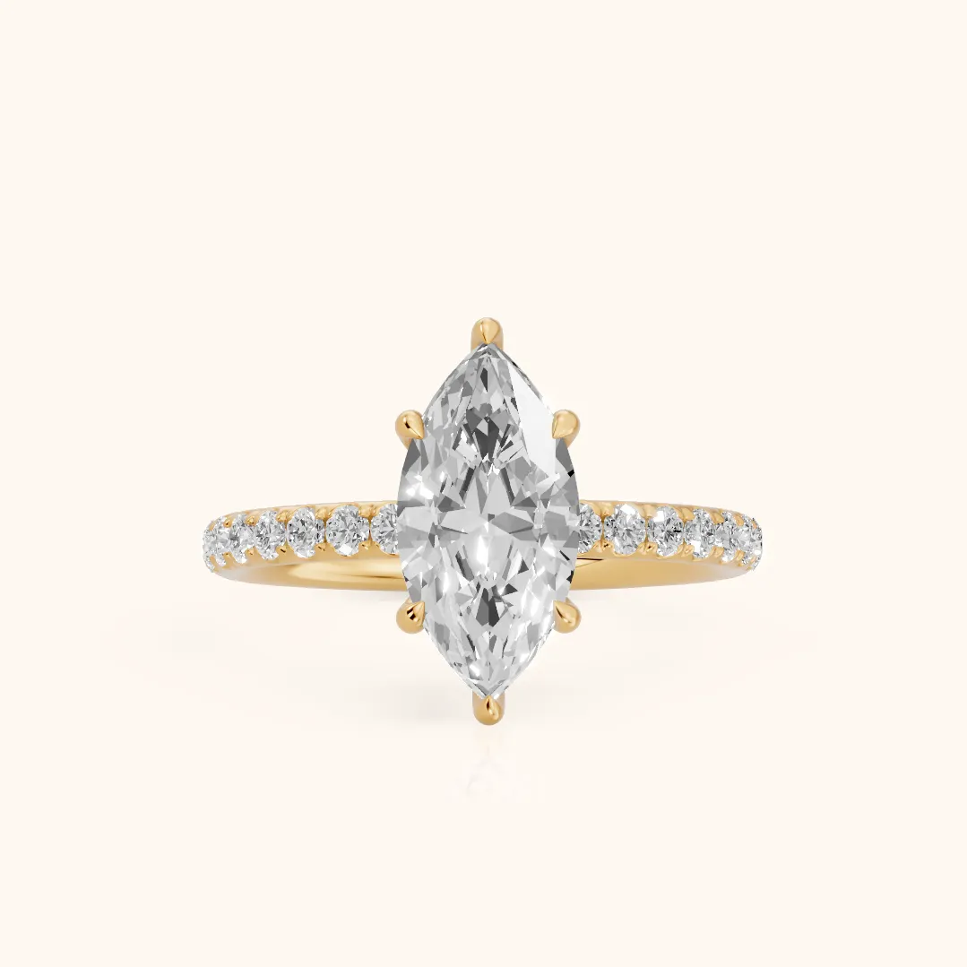 Thea Hidden Halo Pavé Marquise Diamond Engagement Ring in Yellow Gold — view 2