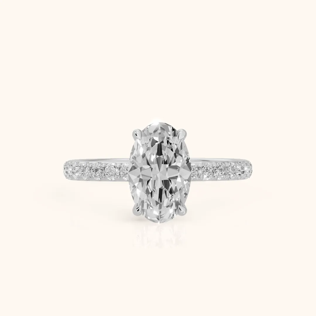 Thea Hidden Halo Pavé Oval Diamond Engagement Ring in Platinum — view 2