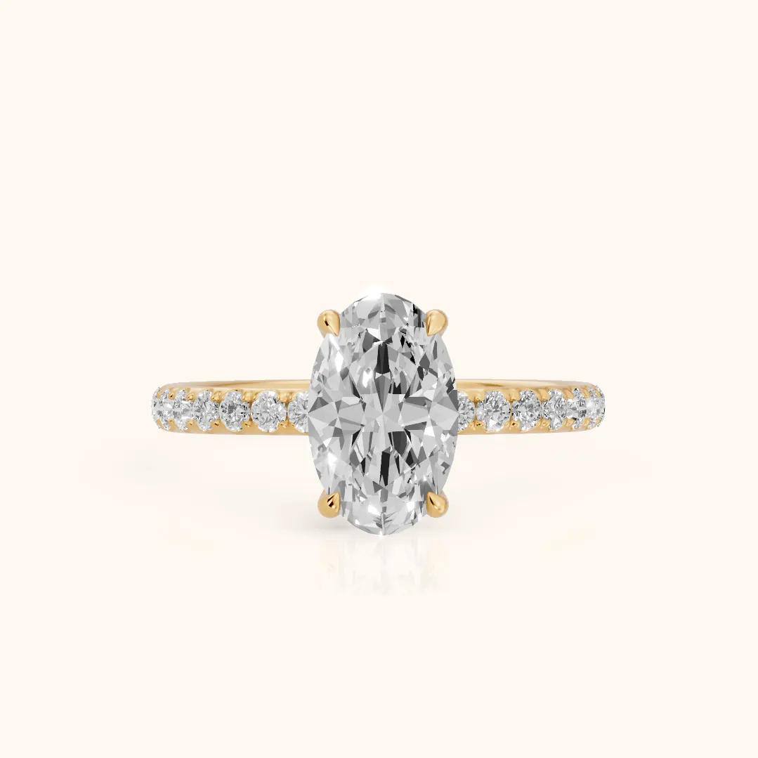 Thea Hidden Halo Pavé Oval Diamond Engagement Ring in Yellow Gold — view 2