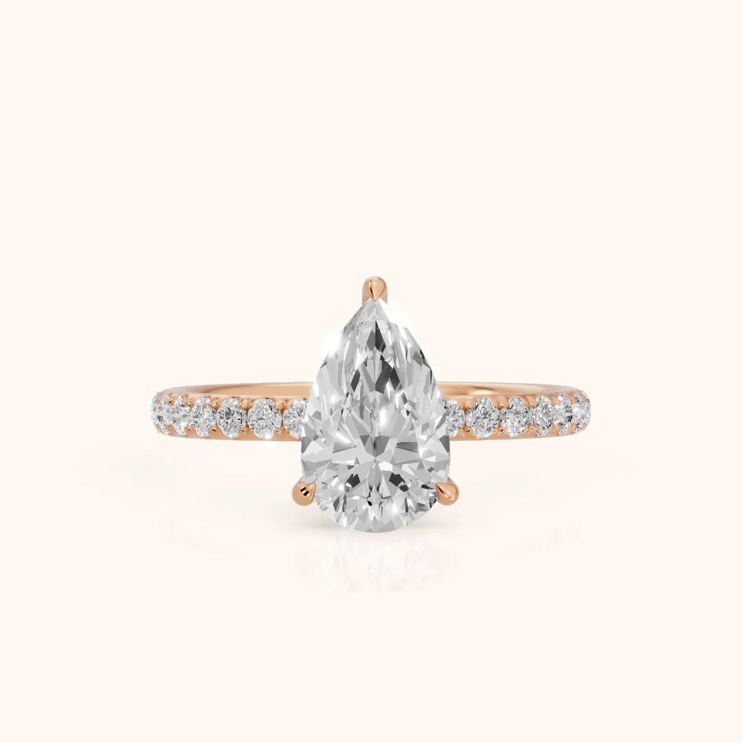 Thea Hidden Halo Pavé Pear Diamond Engagement Ring in Rose Gold — view 2