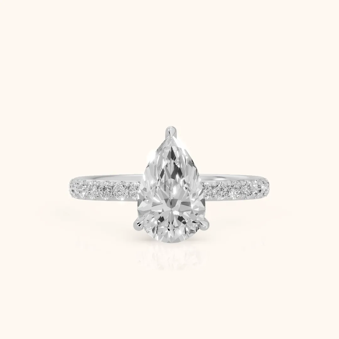 Thea Hidden Halo Pavé Pear Diamond Engagement Ring in Silver — view 2