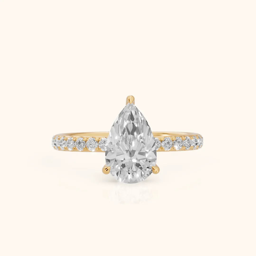 Thea Hidden Halo Pavé Pear Diamond Engagement Ring in Yellow Gold — view 2