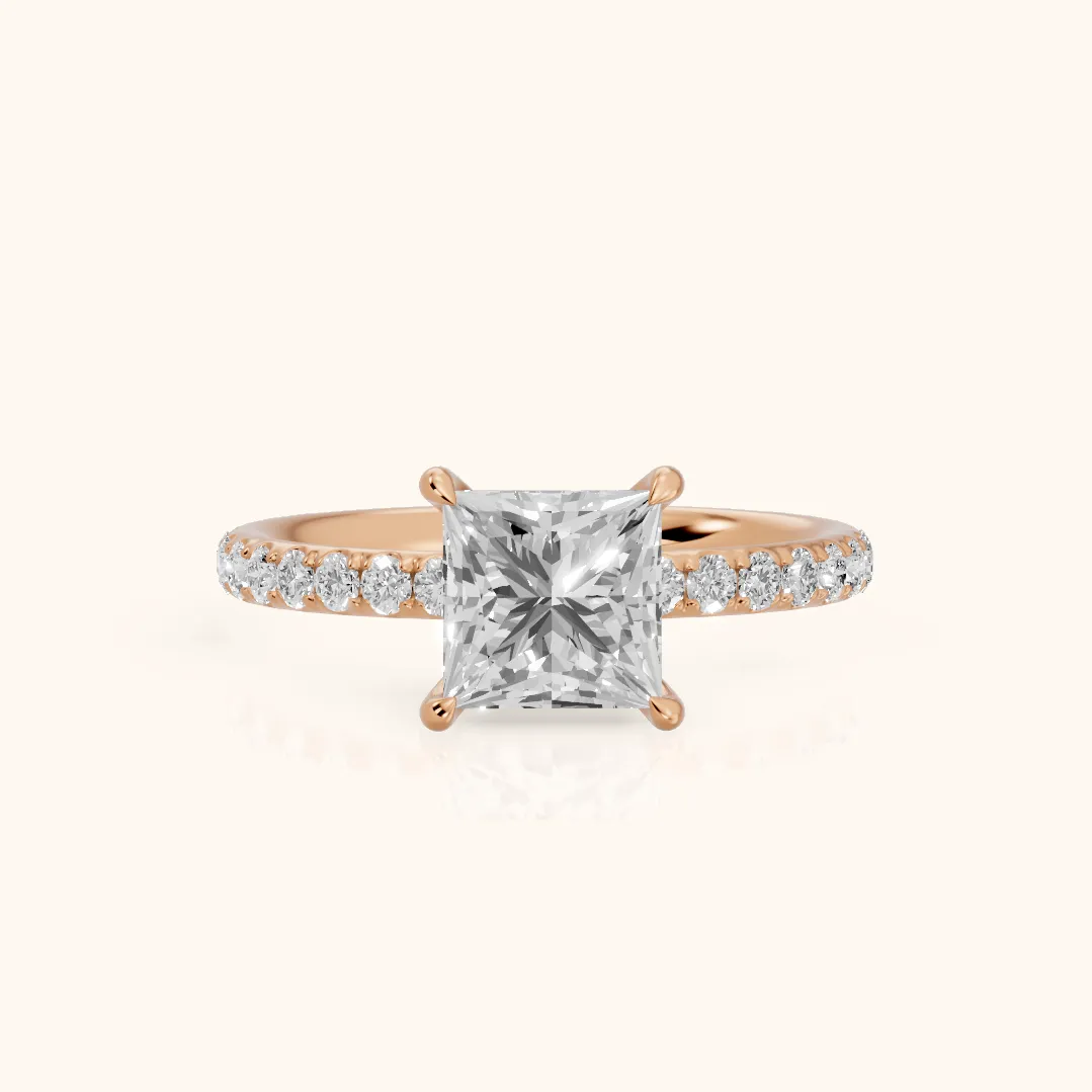 Thea Hidden Halo Pavé Princess Diamond Engagement Ring in Rose Gold — view 2