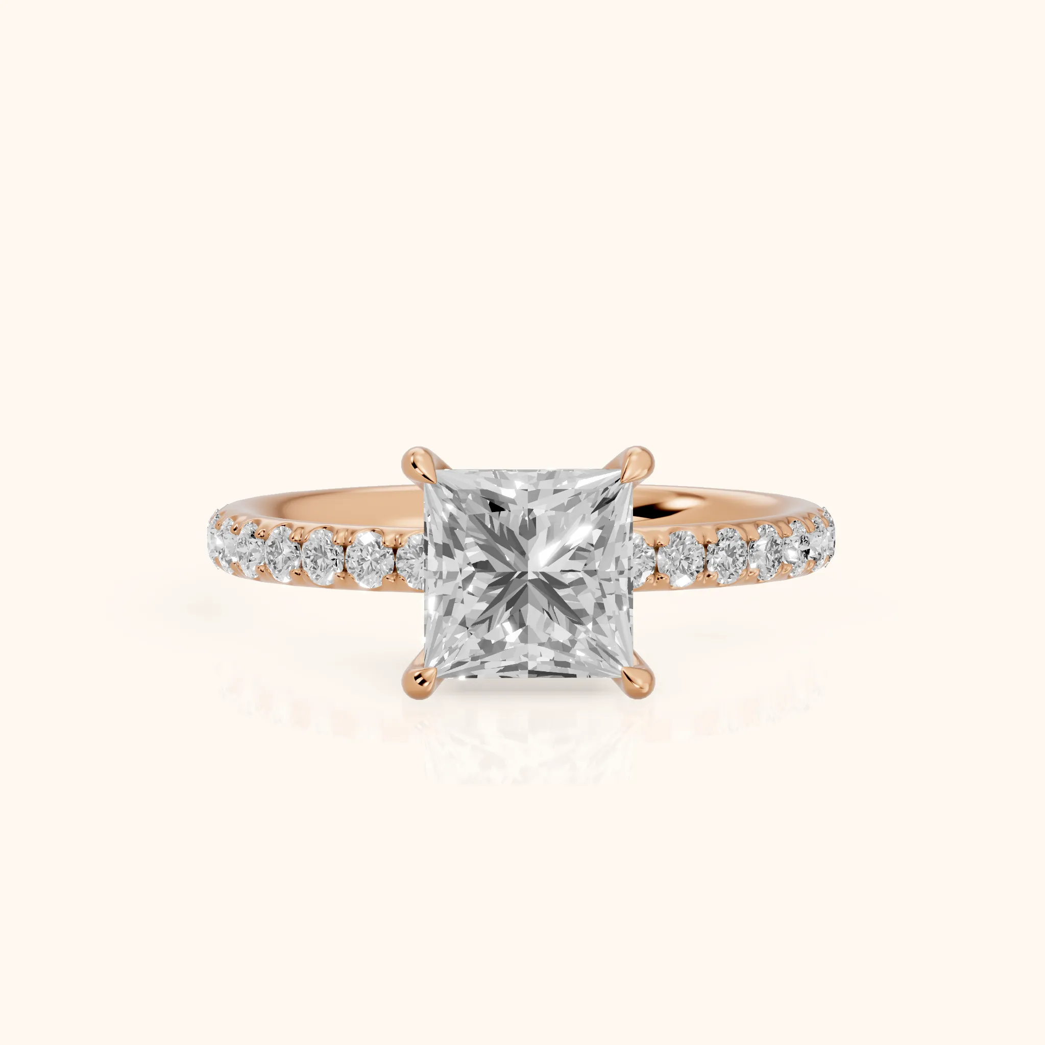 Thea Hidden Halo Pavé Princess Diamond Engagement Ring in Rose Gold — view 1