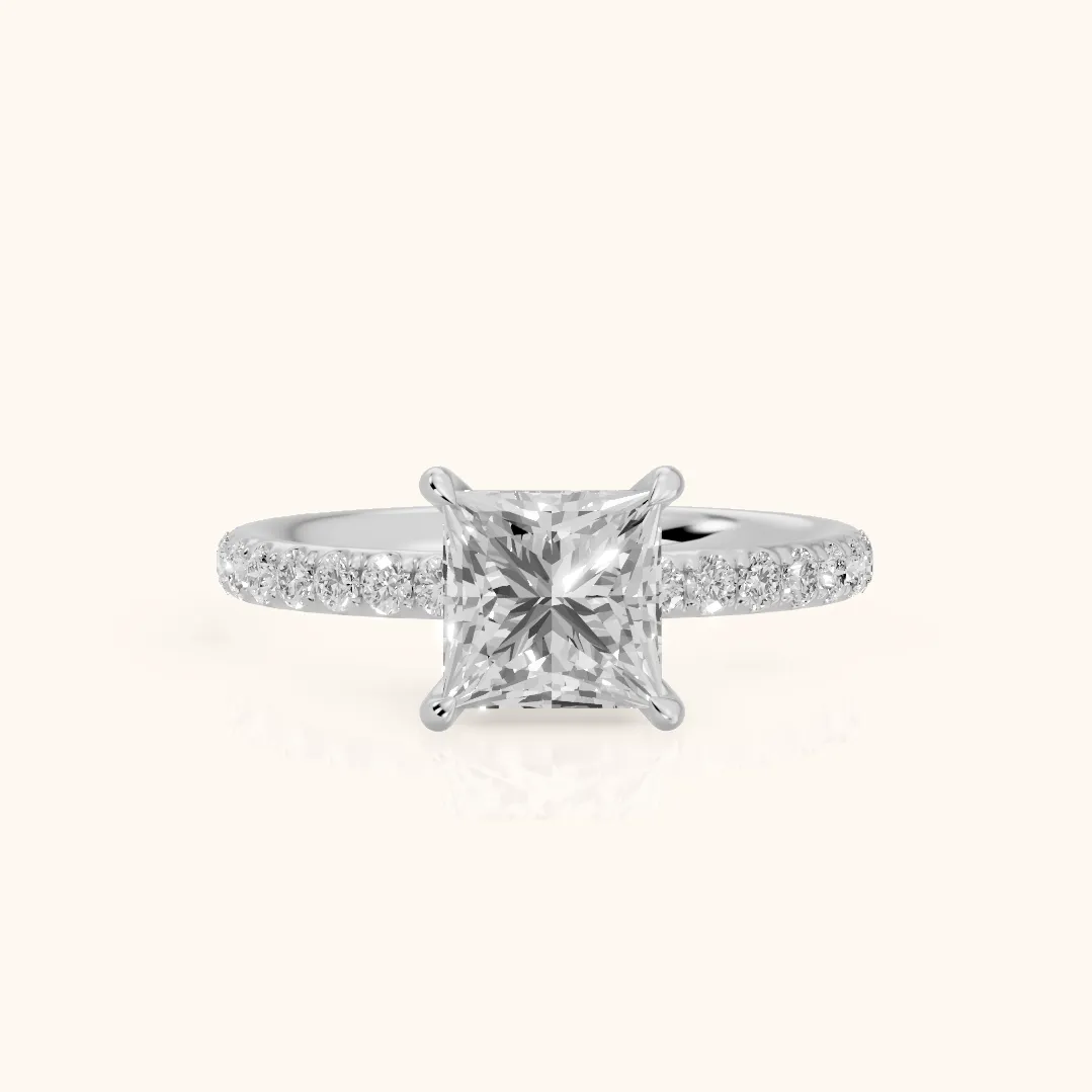 Thea Hidden Halo Pavé Princess Diamond Engagement Ring in Silver — view 2