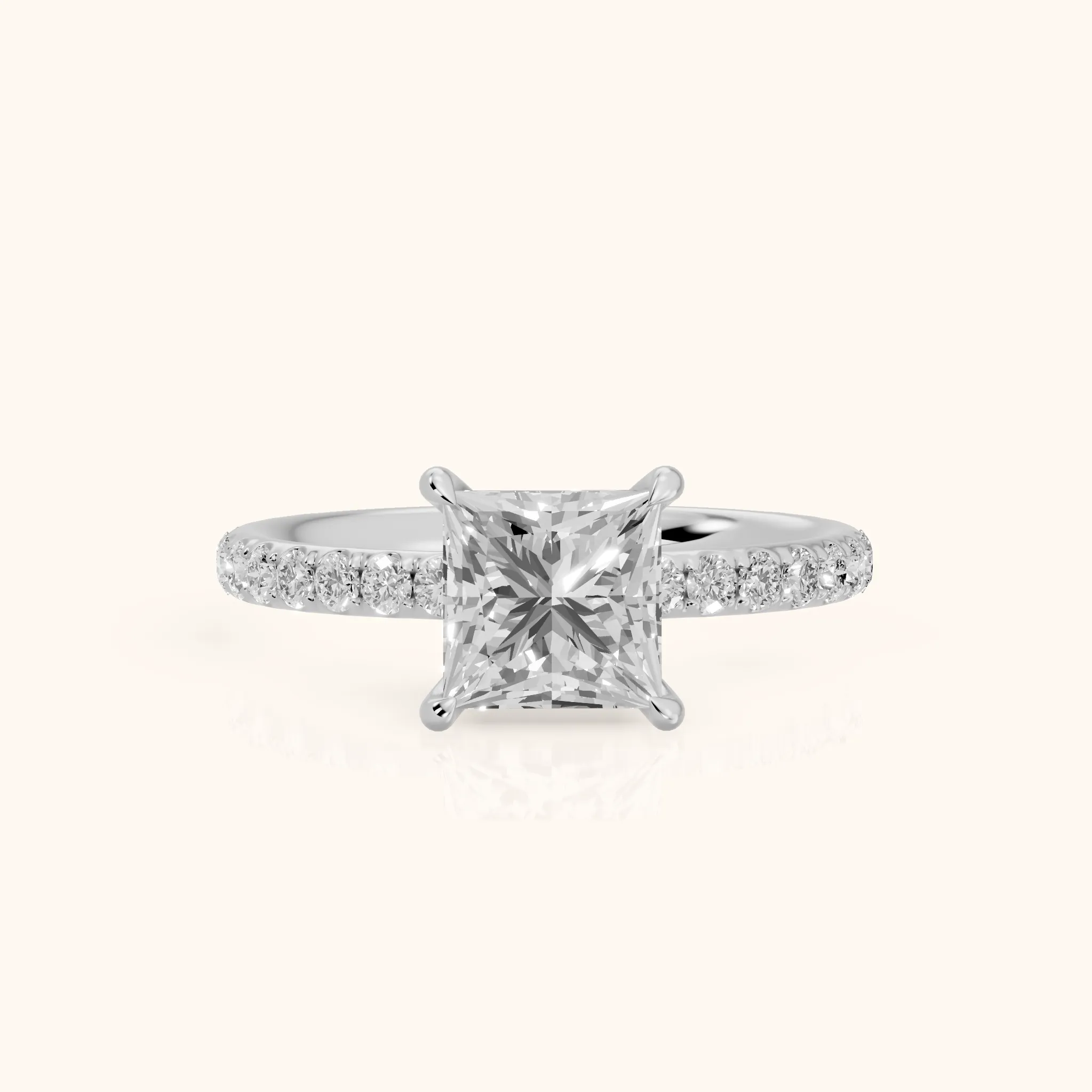 Thea Hidden Halo Pavé Princess Diamond Engagement Ring in Silver — view 1