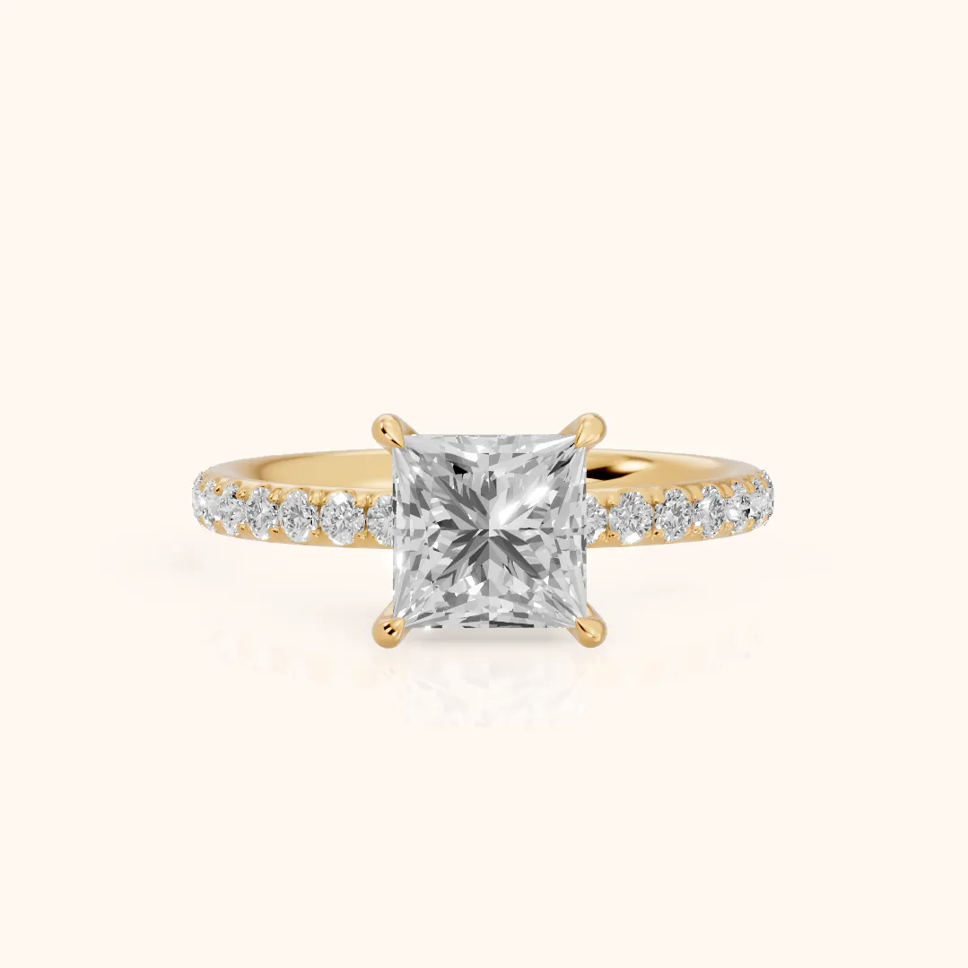 Thea Hidden Halo Pavé Princess Diamond Engagement Ring in Yellow Gold — view 2