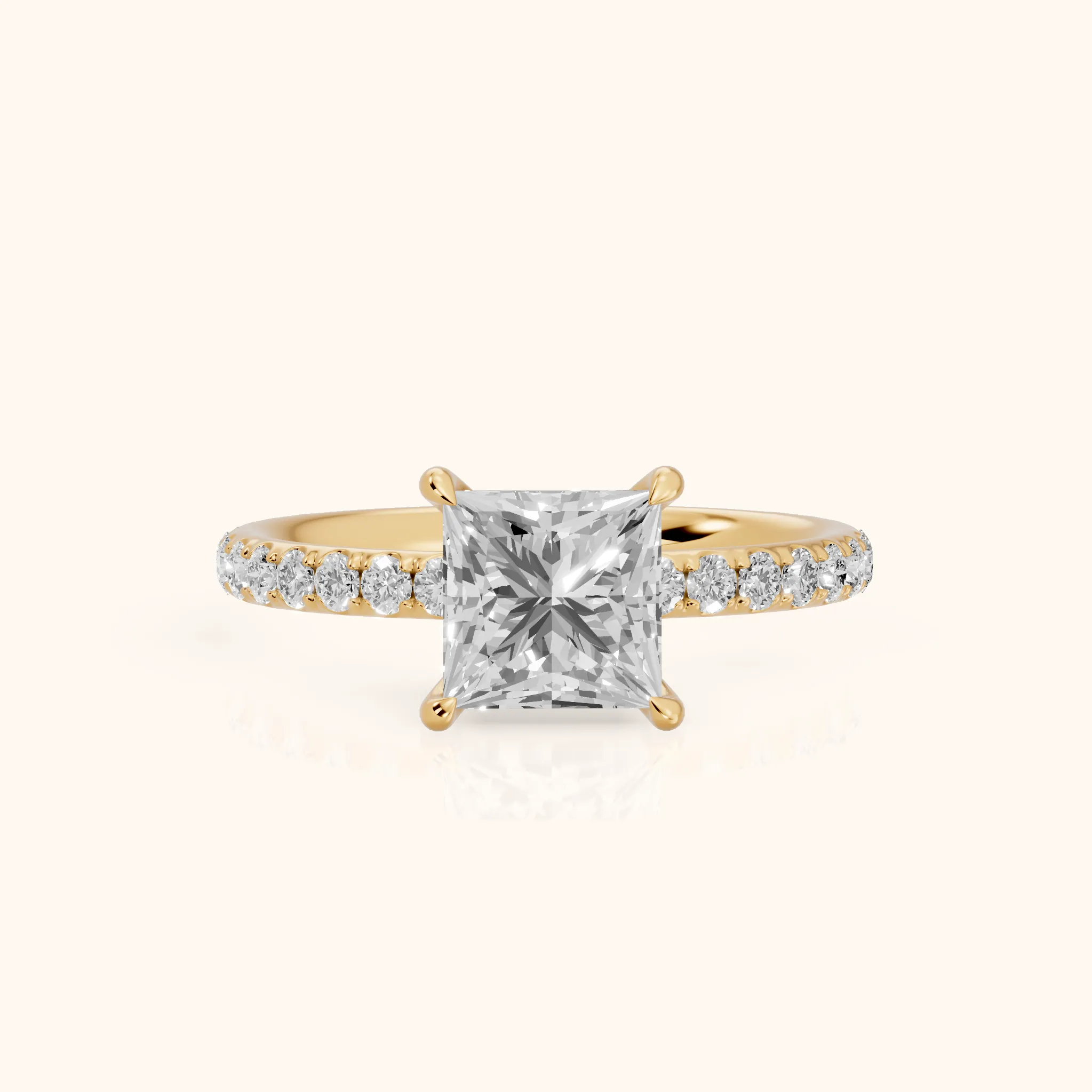 Thea Hidden Halo Pavé Princess Diamond Engagement Ring in Yellow Gold — view 1