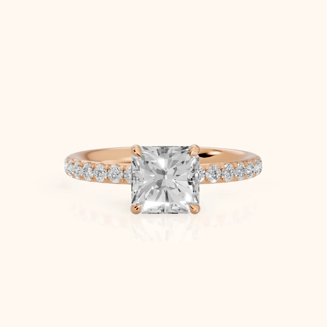 Thea Hidden Halo Pavé Radiant Diamond Engagement Ring in Rose Gold — view 2