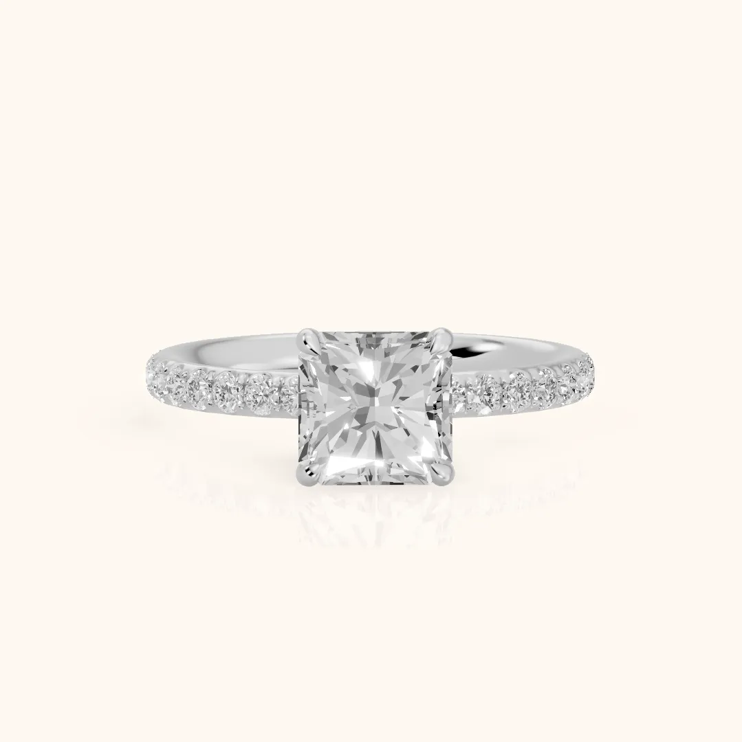 Thea Hidden Halo Pavé Radiant Diamond Engagement Ring in Silver — view 2