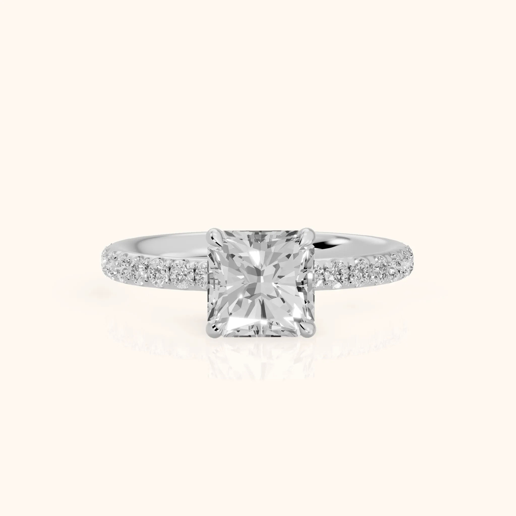 Thea Hidden Halo Pavé Radiant Diamond Engagement Ring in Silver — view 1