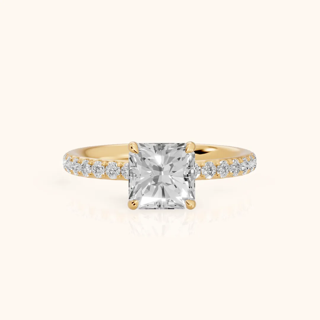Thea Hidden Halo Pavé Radiant Diamond Engagement Ring in Yellow Gold — view 2