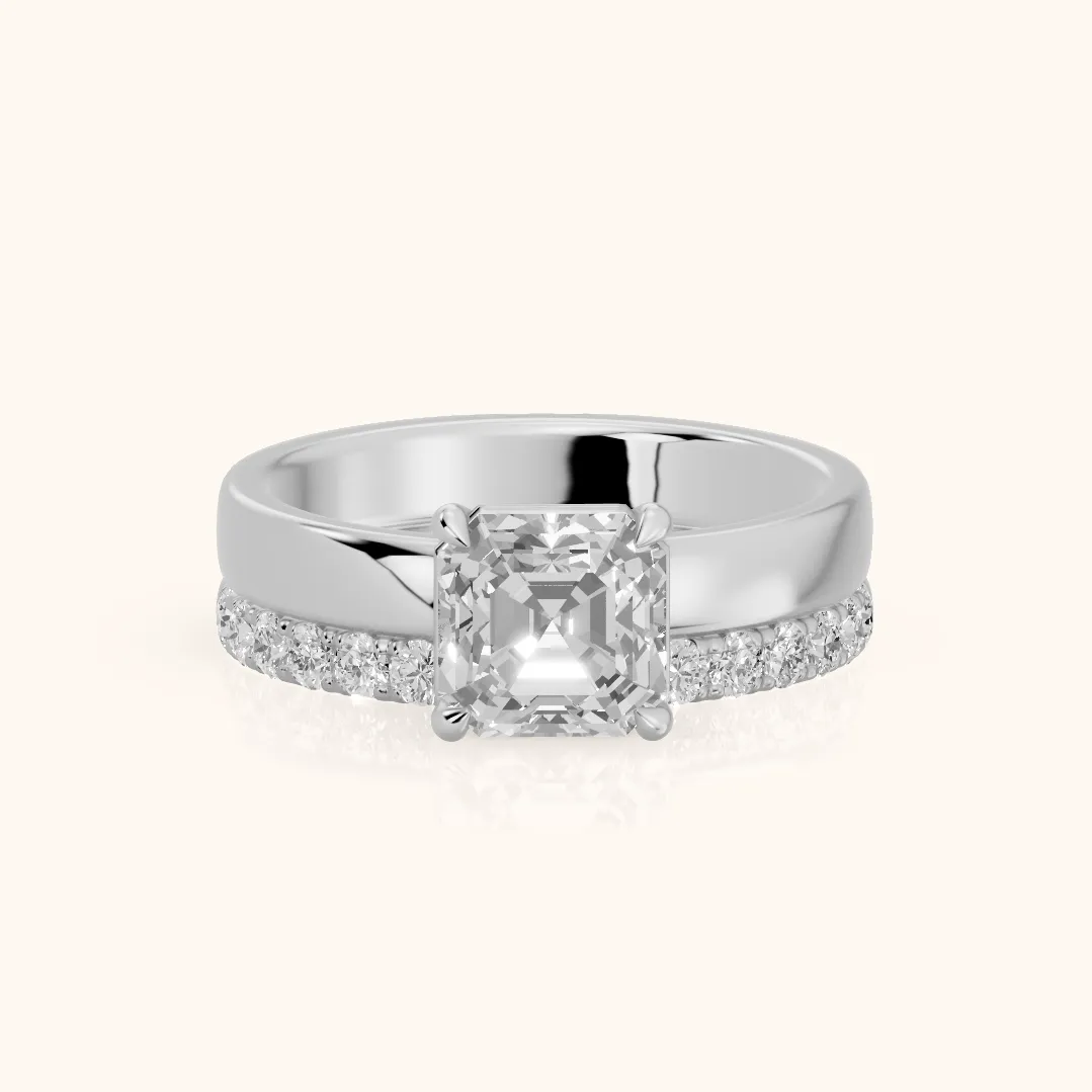 Veda Split Shank Pavé Asscher Diamond Engagement Ring in White Gold — view 2