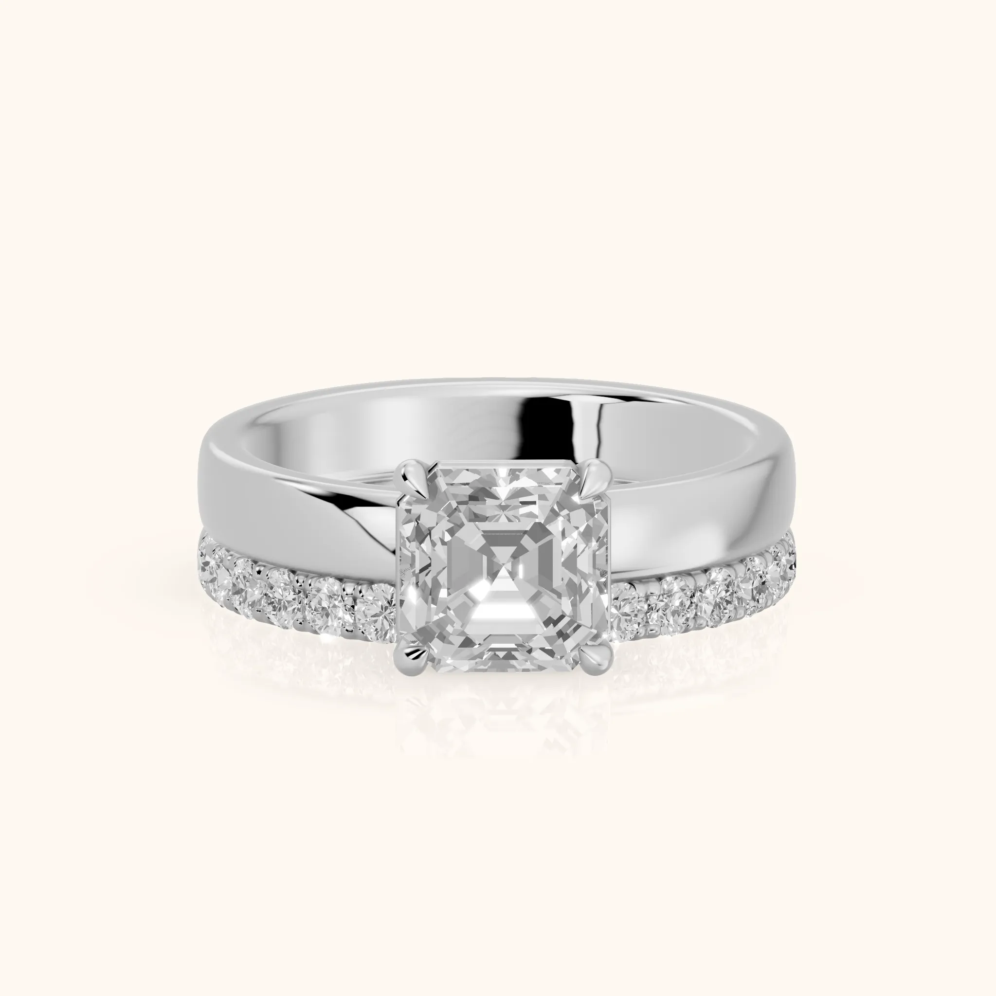 Veda Split Shank Pavé Asscher Diamond Engagement Ring in White Gold — view 1