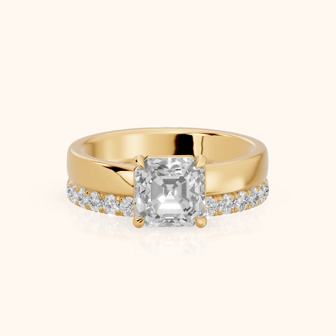 Veda Split Shank Pavé Asscher Diamond Engagement Ring in Yellow Gold — view 2