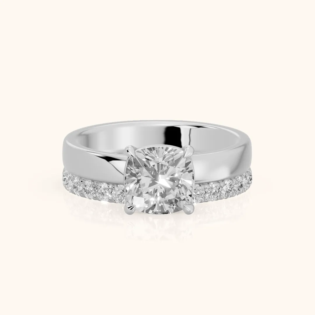Veda Split Shank Pavé Cushion Diamond Engagement Ring in Silver — view 2