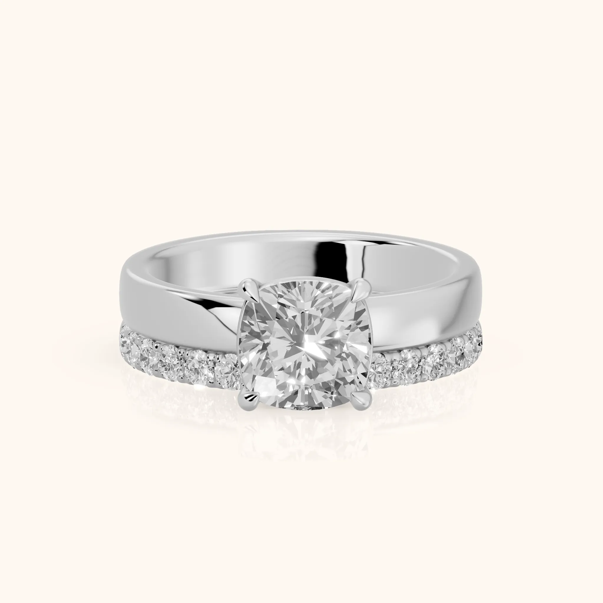 Veda Split Shank Pavé Cushion Diamond Engagement Ring in Silver — view 1