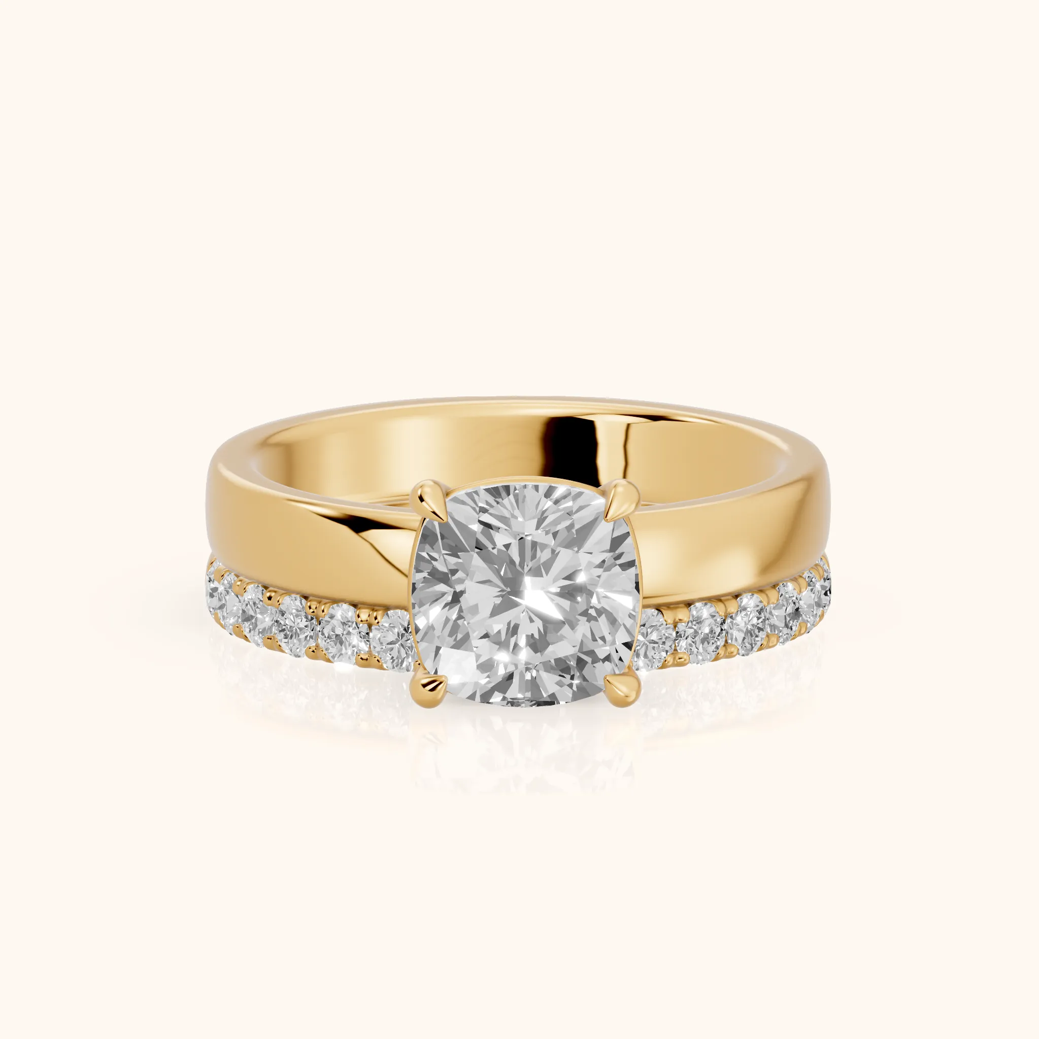 Veda Split Shank Pavé Cushion Diamond Engagement Ring in Yellow Gold — view 1