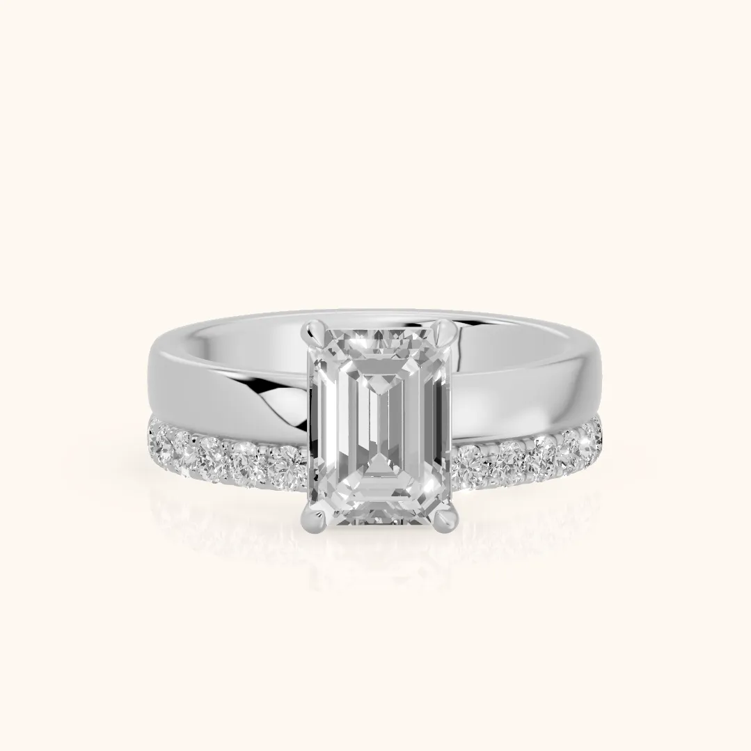 Veda Split Shank Pavé Emerald Diamond Engagement Ring in Silver — view 2