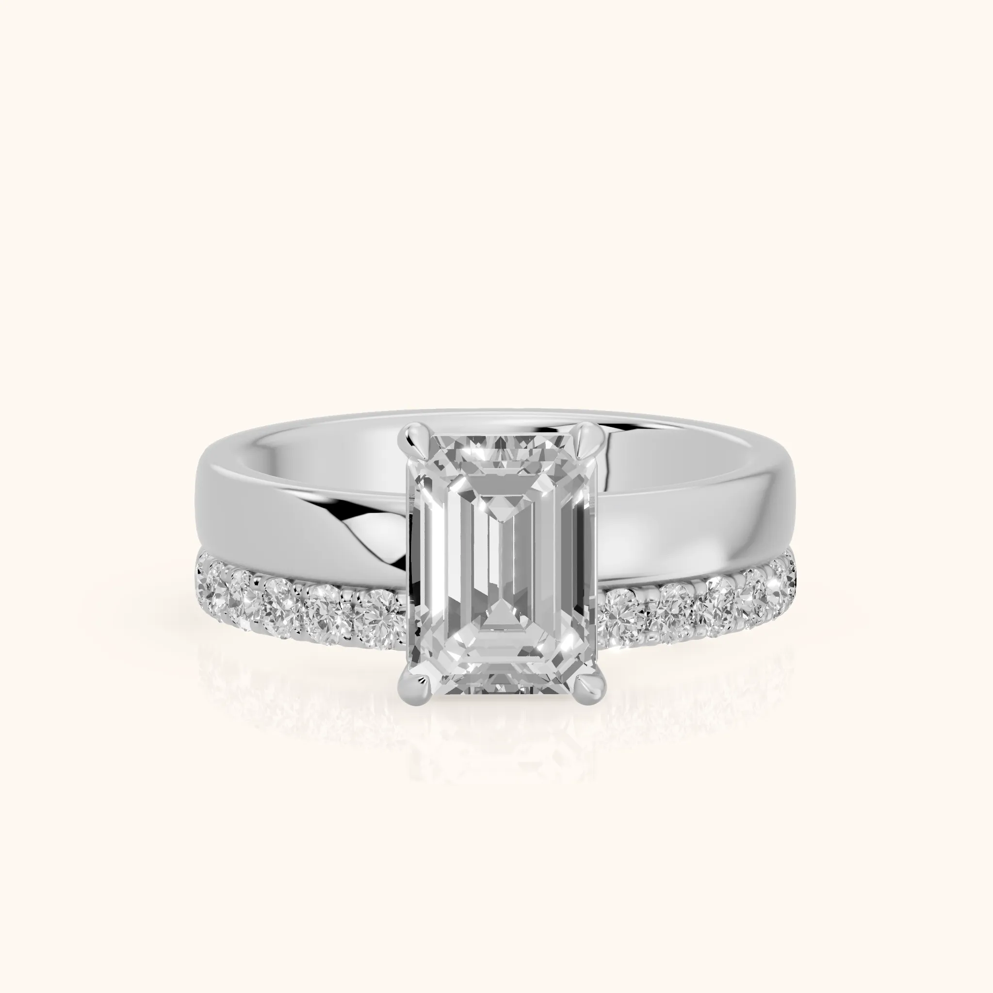 Veda Split Shank Pavé Emerald Diamond Engagement Ring in Silver — view 1